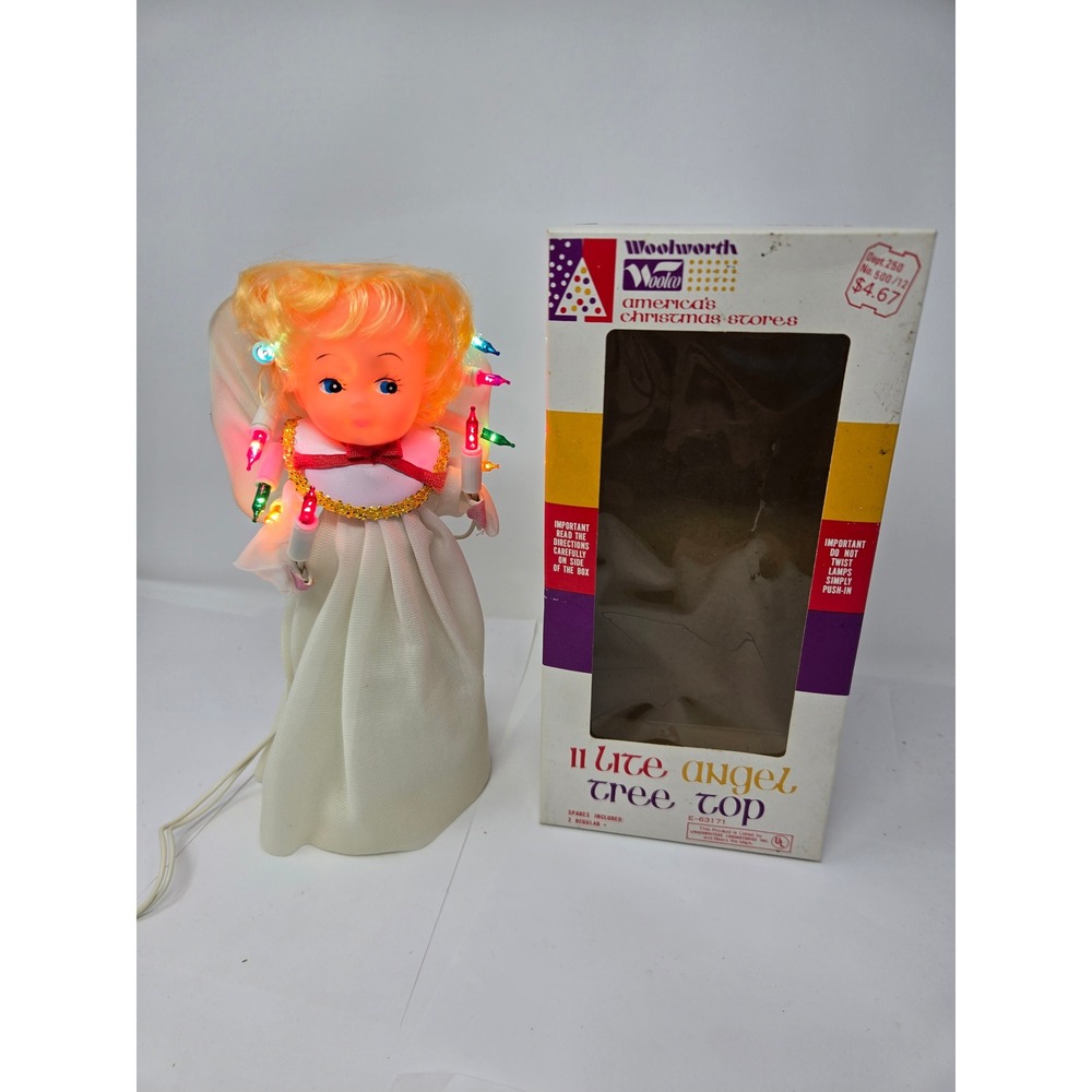 Vintage Woolworth 11 Lite Angel Tree Top Christmas Decor Multi-Color Lights Box